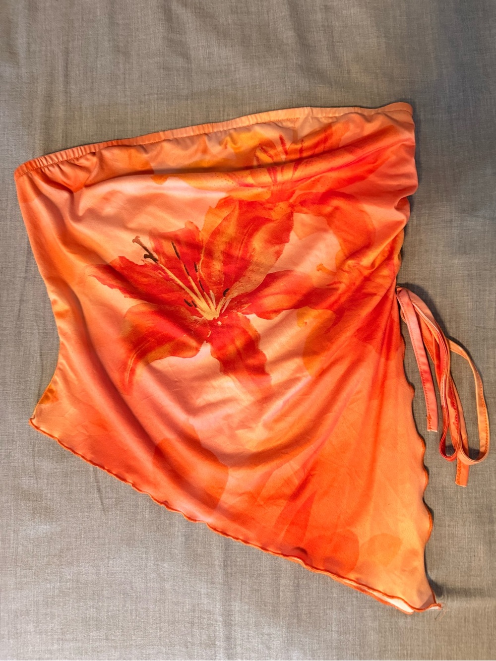 SHEIN Orange Floral Bandeau Swim Sarong with Side Ties